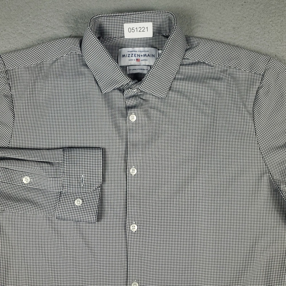 Mizzen + Main Shirt Mens Size 2XL Gray Check Button Up Long Sleeve